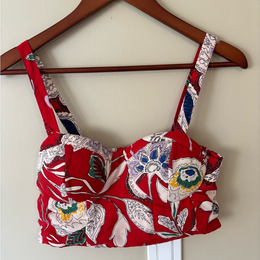 B.O.G. Collective Floral Red Bustier Top Size Medium